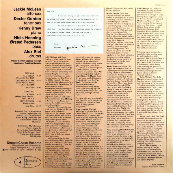 Jackie McLean Featuring Dexter Gordon : The Meeting Vol. 1 (LP, Album, RE)
