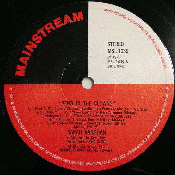 Sarah Vaughan : Send In The Clowns (LP, Album)