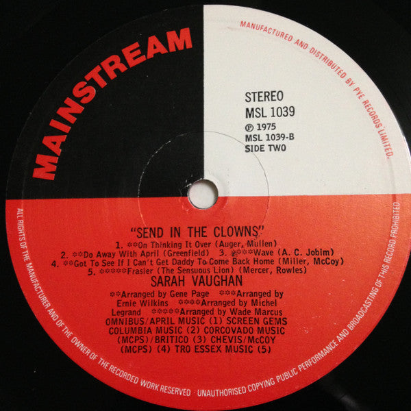 Sarah Vaughan : Send In The Clowns (LP, Album)