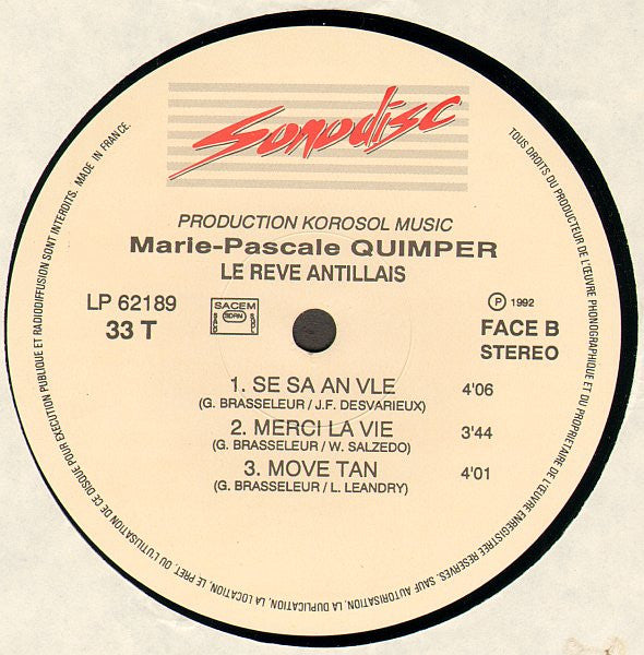 Marie-Pascale Quimper : Le Rêve Antillais (LP, Album)