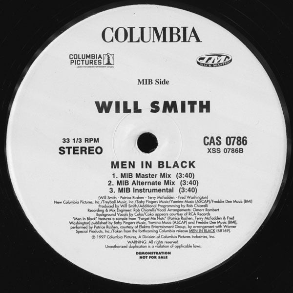 Will Smith : Men In Black (12", Promo)