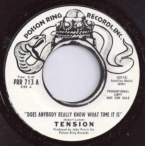 Tension (9) : Does Anybody Really Know What Time It Is / It's A Fact (7", Single, Promo, Styrene)