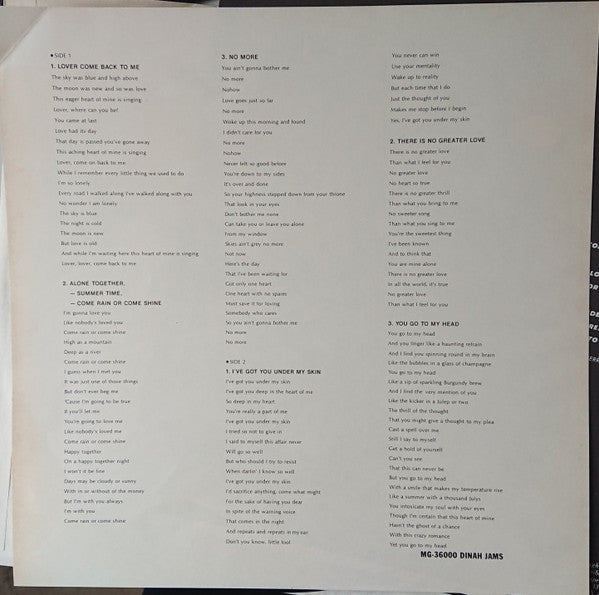 Dinah Washington : Dinah Jams (LP, Album, Mono, RE, 2nd)