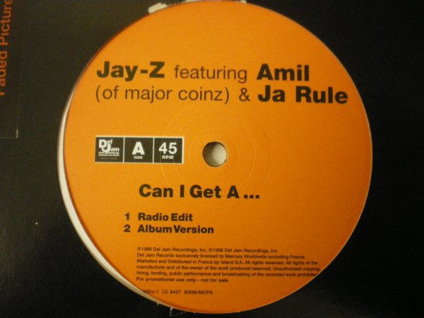 Jay-Z Featuring Amil & Ja Rule : Can I Get A... (12", Promo)