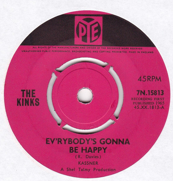 The Kinks : Ev'rybody's Gonna Be Happy (7", Single, 4 P)