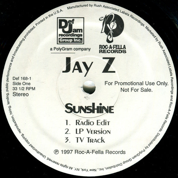 Jay-Z : Sunshine (12", Promo)