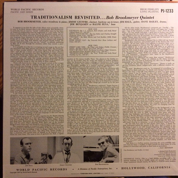 Bob Brookmeyer Quintet : Traditionalism Revisited (LP, Album, Mono, RE)