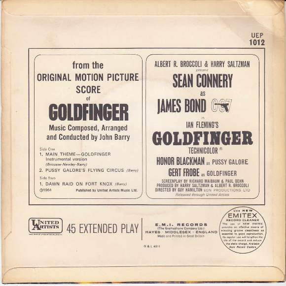 John Barry : Excerpts From Goldfinger (Original Motion Picture Score) (7", EP)