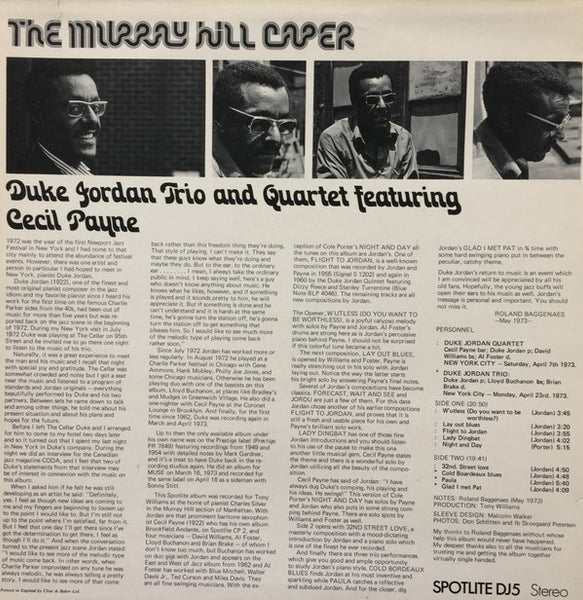 Duke Jordan Trio And Quartet* Featuring Cecil Payne : The Murray Hill Caper (LP, Album)