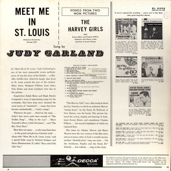 Judy Garland : Judy Garland Sings Selections From The Metro-Goldwyn-Mayer Pictures Meet Me In St. Louis And The Harvey Girls With Kenny Baker And Virginia O'Brien (LP, Comp)