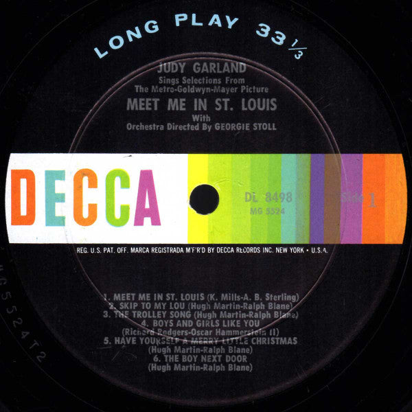 Judy Garland : Judy Garland Sings Selections From The Metro-Goldwyn-Mayer Pictures Meet Me In St. Louis And The Harvey Girls With Kenny Baker And Virginia O'Brien (LP, Comp)
