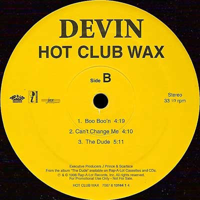 Devin* : Hot Club Wax (12", Promo, Smplr)