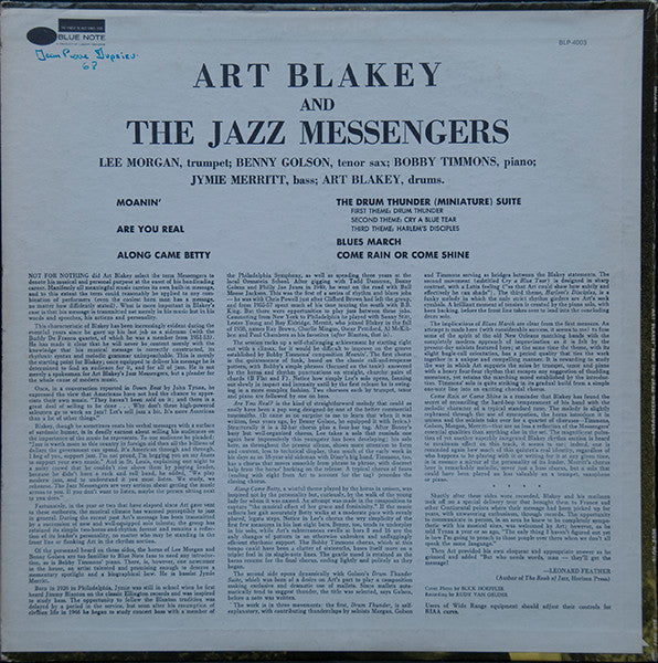 Art Blakey & The Jazz Messengers : Moanin' (LP, Album, Mono, RE, Lib)