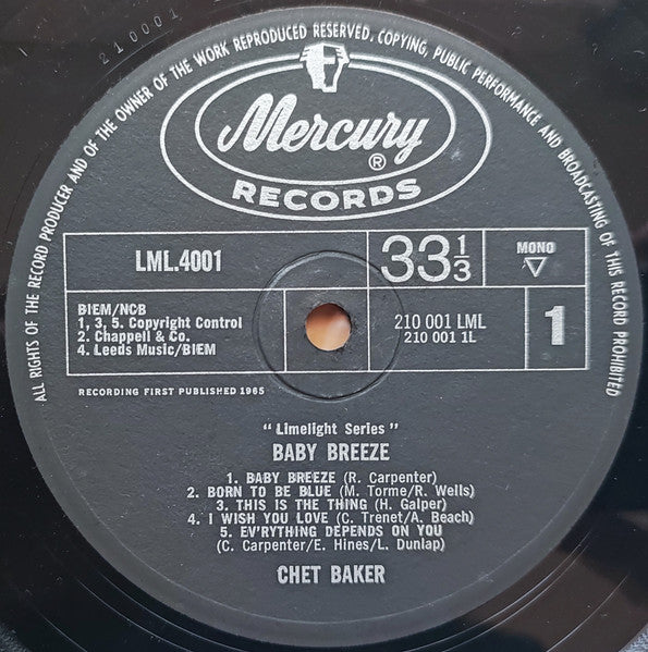 Chet Baker : Baby Breeze (LP, Album, Mono)