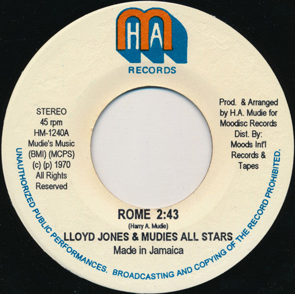 Lloyd Jones (2) & Mudies All Stars : Rome (7", RE)