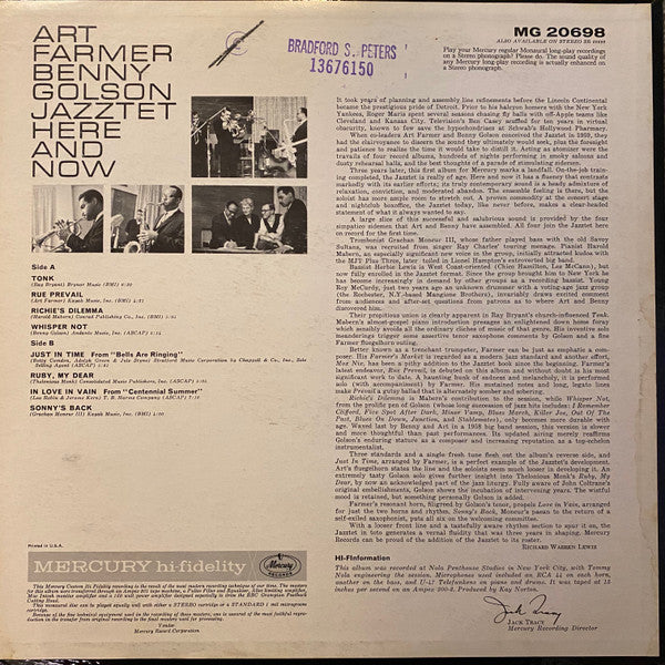 The Jazztet : Here And Now (LP, Album, Mono)