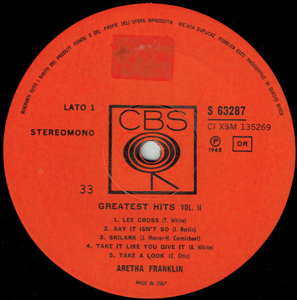 Aretha Franklin : Greatest Hits Volume II (LP, Comp, 180)