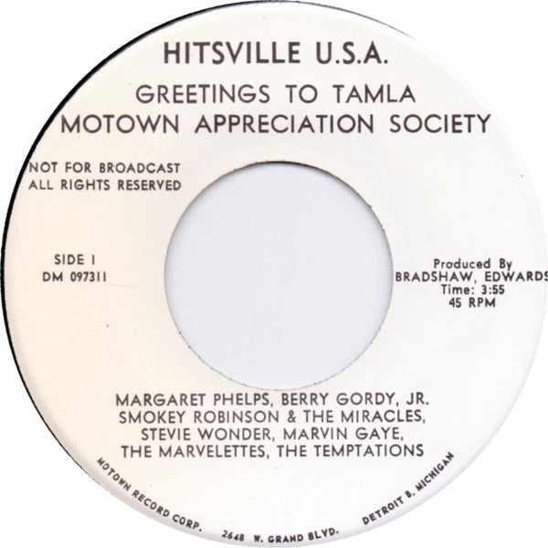 Various : Greetings To Tamla Motown Appreciation Society (7", Comp, Lim)