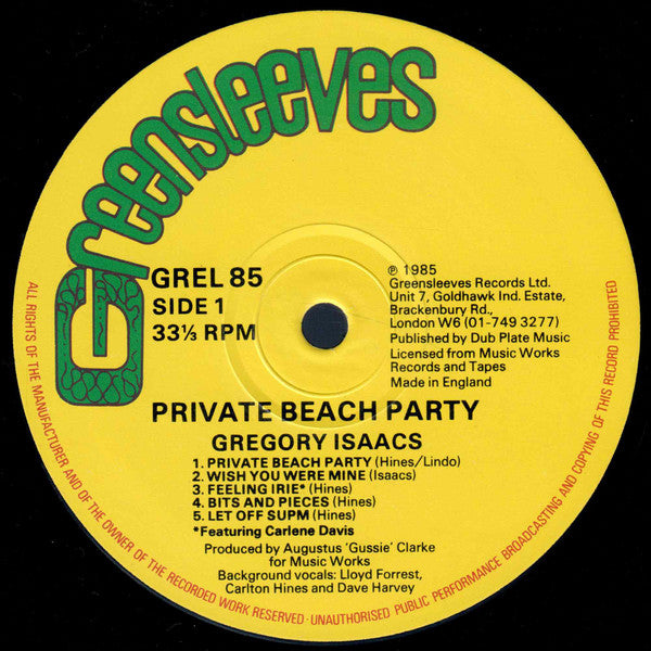 Gregory Isaacs : Private Beach Party (LP, Album)