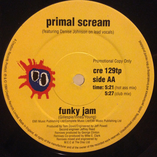 Primal Scream : Rocks / Funky Jam (12", Single, Promo)