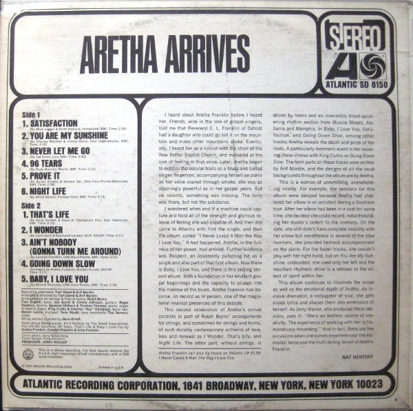 Aretha Franklin : Aretha Arrives (LP, Album, CT)