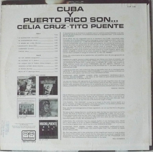 Tito Puente & Celia Cruz : Cuba Y Puerto Rico Son... (LP, Album)