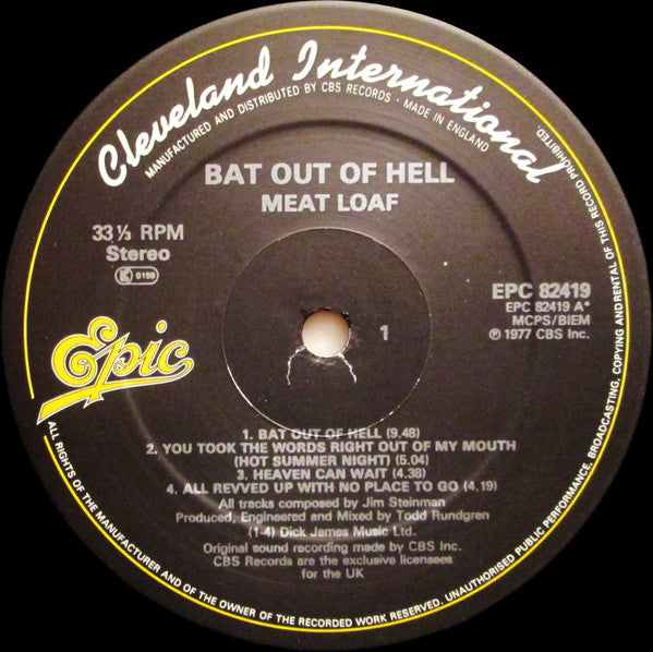 Meat Loaf : Bat Out Of Hell (LP, Album, RE, Bla)