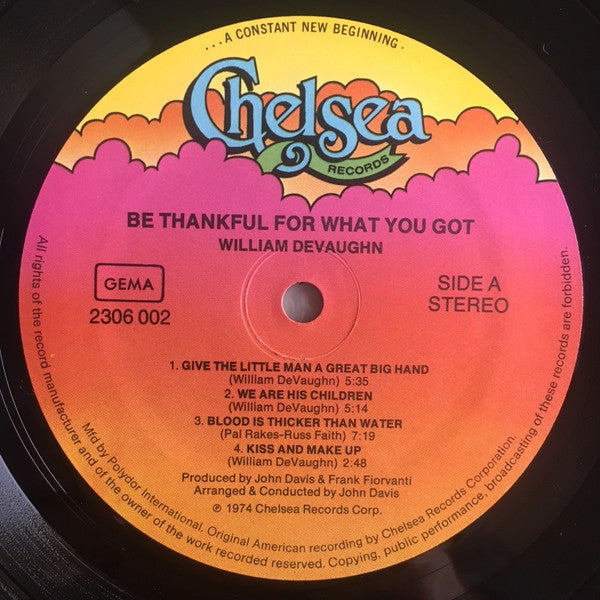 William DeVaughn : Be Thankful For What You Got (LP, Album)