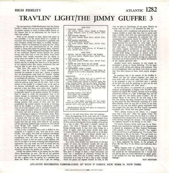 The Jimmy Giuffre 3* : Trav'lin' Light (LP, Album, RE)