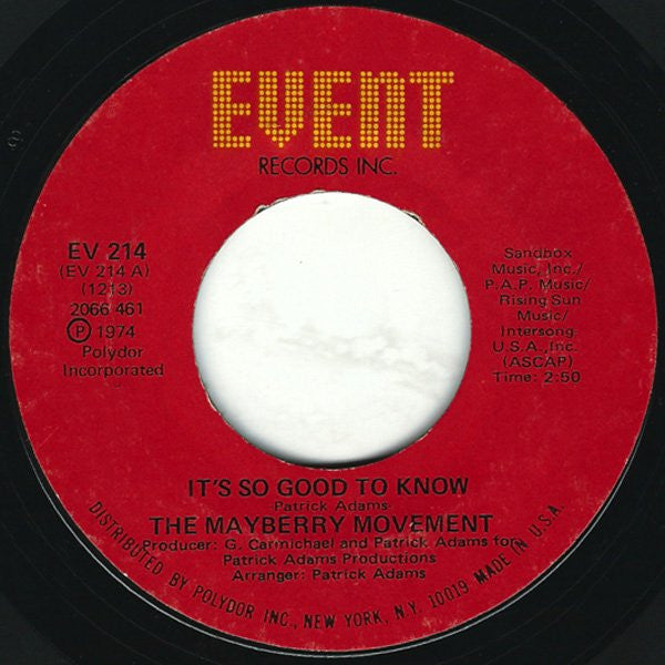 The Mayberry Movement : It's So Good To Know (7", Styrene)