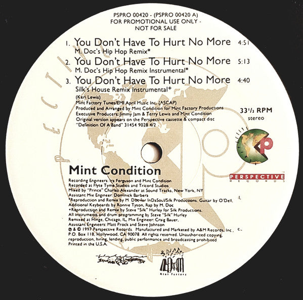 Mint Condition : You Don't Have To Hurt No More (12", Promo)
