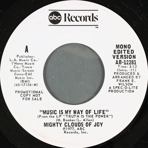 The Mighty Clouds Of Joy : Music Is My Way Of Life (7", Mono, Promo)
