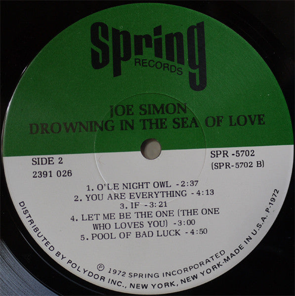Joe Simon : Drowning In The Sea Of Love (LP, Album, Scr)