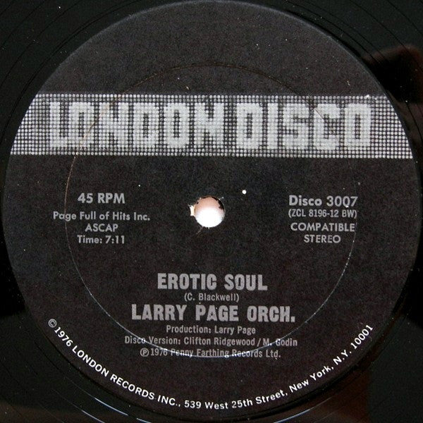 Larry Page Orchestra : Erotic Soul / I'm Hooked On You (12", Single)