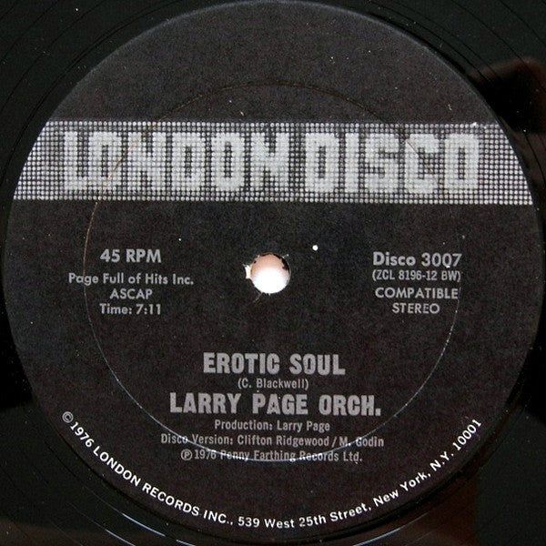Larry Page Orchestra : Erotic Soul / I'm Hooked On You (12", Single)