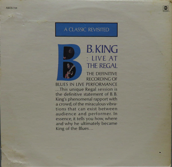 B.B. King : Live At The Regal (LP, Album, RE)