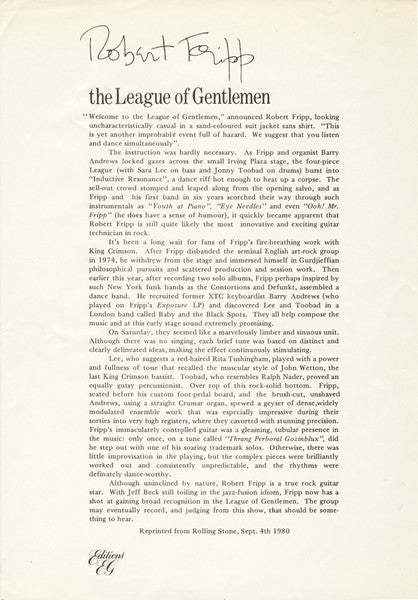 Robert Fripp / The League Of Gentlemen (2) : The League Of Gentlemen (LP, Album)