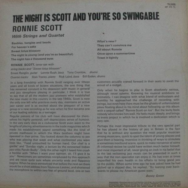 Ronnie Scott : The Night Is Scott And You're So Swingable (LP)