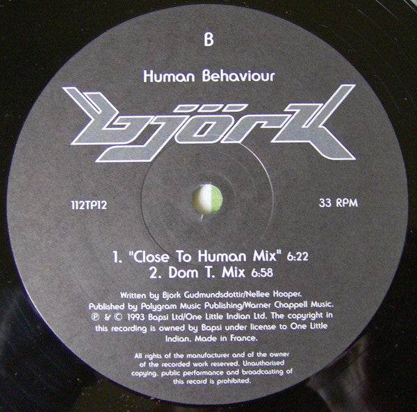 Björk : Human Behaviour (12", Single)
