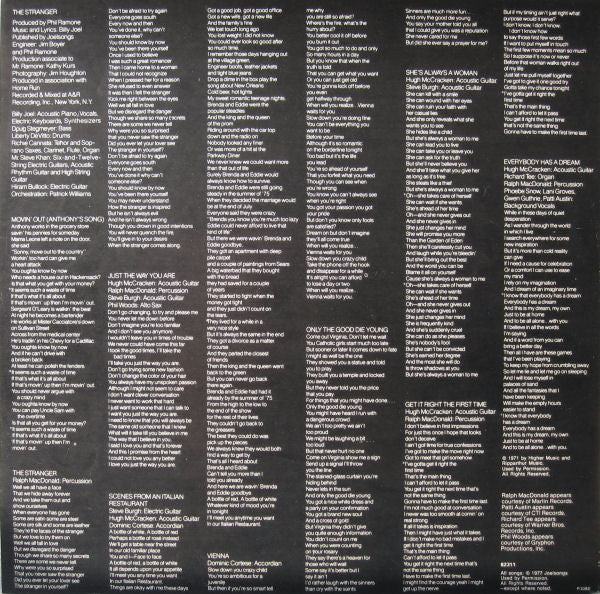 Billy Joel : The Stranger (LP, Album, Lab)