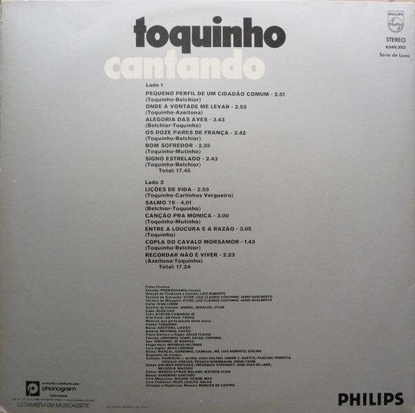 Toquinho : Toquinho Cantando - Pequeno Perfil De Um Cidadão Comum... (LP, Album, RE)