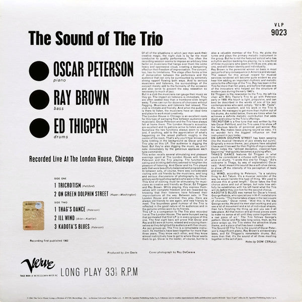 Oscar Peterson, Ray Brown, Ed Thigpen : The Sound Of The Trio (LP, Album, RE, 180)