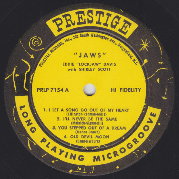 Eddie "Lockjaw" Davis With Shirley Scott : Jaws (LP, Album, Mono)