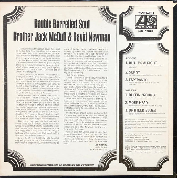 Brother Jack McDuff & David Newman* : Double Barrelled Soul (LP, Album, RP, PR)