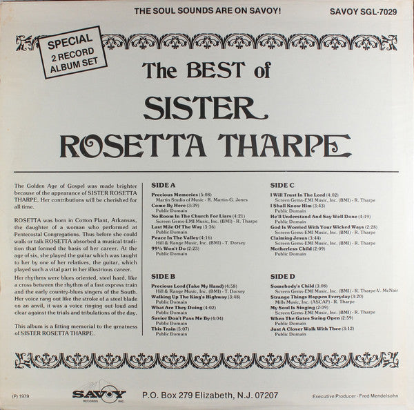 Sister Rosetta Tharpe : The Best Of Sister Rosetta Tharpe Singing And Playing 22 Of Her Greatest Hits (2xLP, Album, Comp)