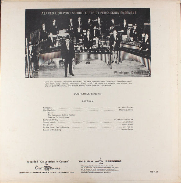 Alfred I Du Pont School District Percussion Ensemble : 1971 - Eastern MENC (LP)