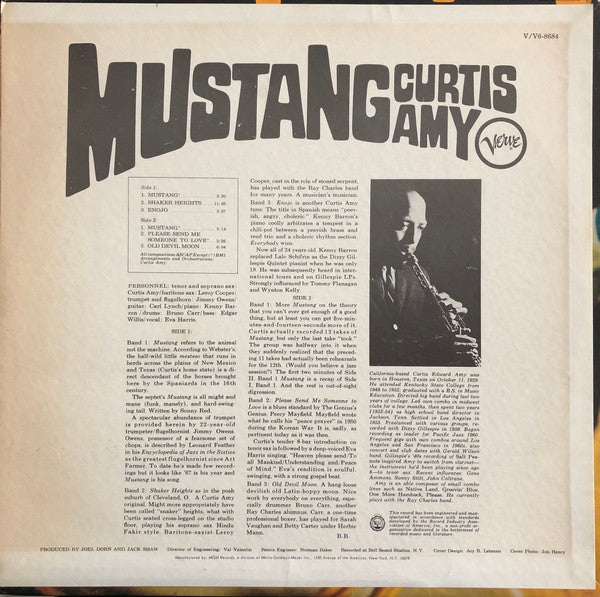 Curtis Amy : Mustang (LP, Album, Mono, Promo)
