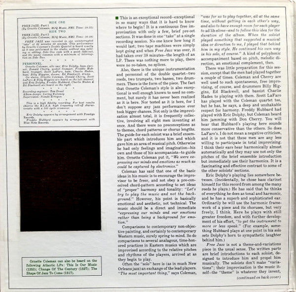 The Ornette Coleman Double Quartet : Free Jazz - A Collective Improvisation (LP, Album, RE, MO )