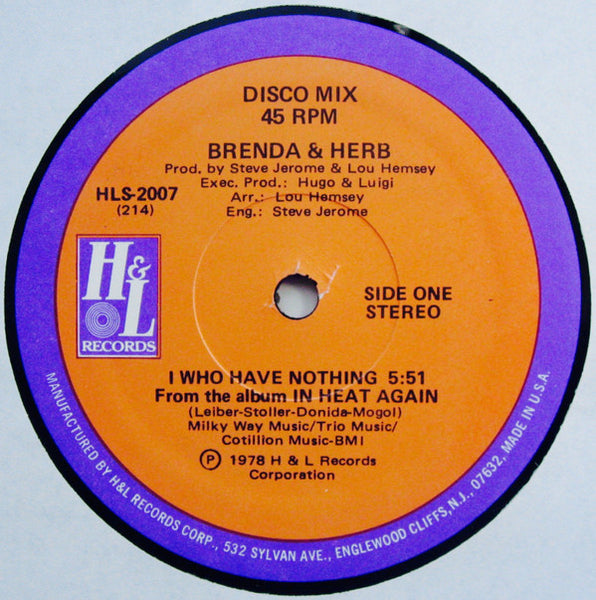Brenda & Herb : I Who Have Nothing (12", Single, Ltd)