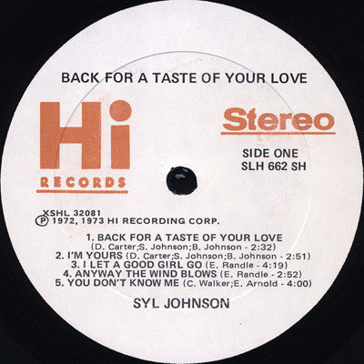 Syl Johnson : Back For A Taste Of Your Love (LP, Album, SH )